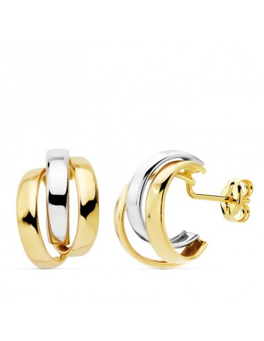 18K PENDIENTES BANDAS ORO BICOLOR 14X9 MM CIERRE PRESION