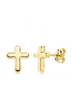 18K PENDIENTES ORO AMARILLO CRUZ LISA 9X8 MM CIERRE PRESION