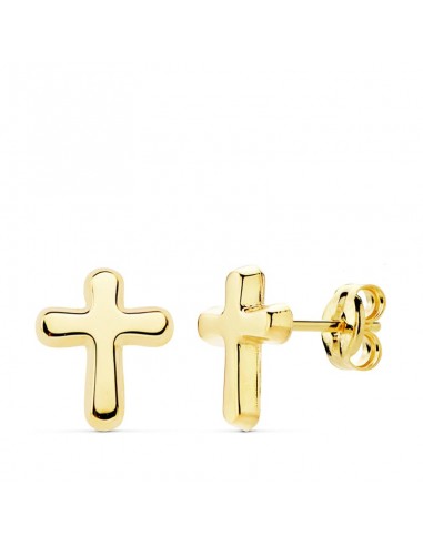 18K PENDIENTES ORO AMARILLO CRUZ LISA 9X8 MM CIERRE PRESION