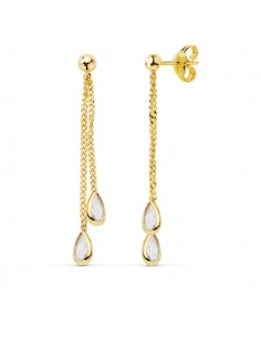 18K PENDIENTES ORO AMARILLO DOBLE CADENITA 34 MM CIERRE PRESION