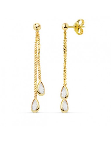 18K PENDIENTES ORO AMARILLO DOBLE CADENITA 34 MM CIERRE PRESION