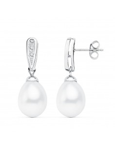 18K PENDIENTES ORO BLANCO DE NOVIA CON PERLA 24X9 MM CIERRE PRESION