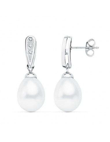 18K PENDIENTES ORO BLANCO DE NOVIA CON PERLA 24X9 MM CIERRE PRESION