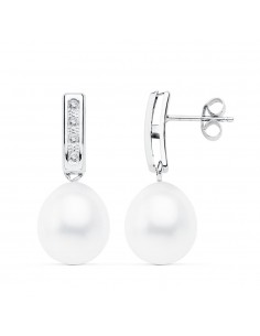 18K PENDIENTES ORO BLANCO PERLA 24X9 MM CIERRE PRESION