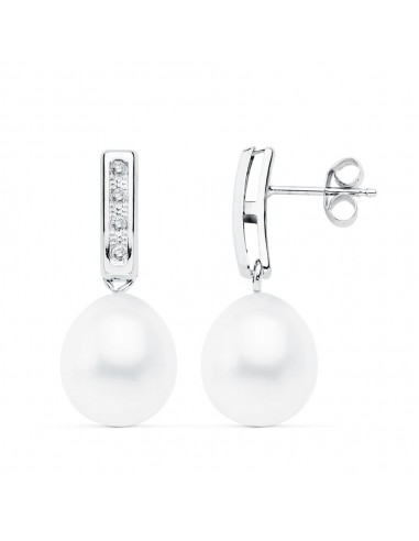 18K PENDIENTES ORO BLANCO PERLA 24X9 MM CIERRE PRESION