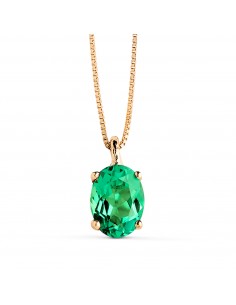 18K COLGANTE CON CADENA ORO AMARILLO ESMERALDA RECRISTALIZADA 7X5 MM 0 79 QT. CADENA 42-3 CM