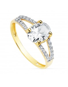 18K SOLITARIO ORO BICOLOR CIRCONITAS PIEDRA OVAL 8 X 6 MM.