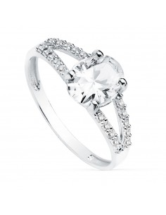 18K SOLITARIO ORO BLANCO CIRCONITAS PIEDRA OVAL 8 X 6 MM.