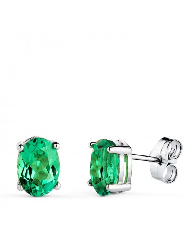 18K PENDIENTES ORO BLANCO ESMERALDA RECRISTALIZADA 7X5 MM 1 58 QT. CIERRE PRESION