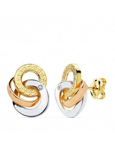 18K PENDIENTES TRICOLOR CIRCULOS 14X10 MM CIERRE PRESION