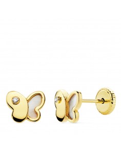 18K PENDIENTES ORO AMARILLO MARIPOSA NACAR 7X5.5 MM CIERRE TUERCA