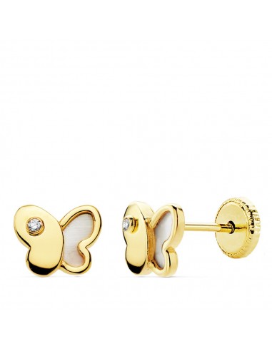 18K PENDIENTES ORO AMARILLO MARIPOSA NACAR 7X5.5 MM CIERRE TUERCA