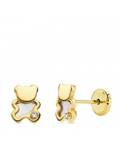 18K PENDIENTES ORO AMARILLO OSO NACAR 6.5X5 MM CIERRE TUERCA