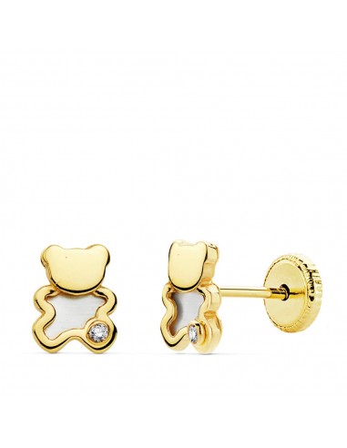 18K PENDIENTES ORO AMARILLO OSO NACAR 6.5X5 MM CIERRE TUERCA
