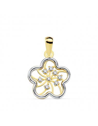 18K COLGANTE AMULETO FLOR BICOLOR 13X13 MM