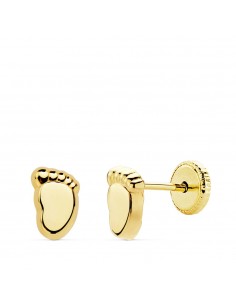 18K PENDIENTES ORO AMARILLO PIE BEBE LISO 6.5X4 MM CIERRE TUERCA