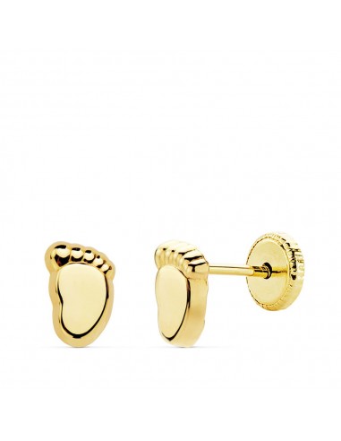 18K PENDIENTES ORO AMARILLO PIE BEBE LISO 6.5X4 MM CIERRE TUERCA
