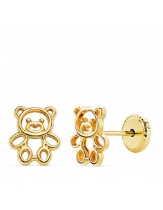 18K PENDIENTES ORO AMARILLO OSO CALADO 7X6 MM CIERRE TUERCA