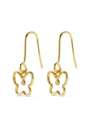 18K PENDIENTES ORO AMARILLO MARIPOSA CIRCONITA 19X9 MM CIERRE GANCHO