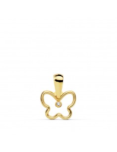 18K COLGANTE ORO AMARILLO AMULETO MINI MARIPOSA CIRCONITA 9 X 8 MM