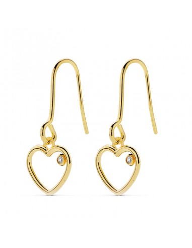 18K PENDIENTES ORO AMARILLO CORAZON CIRCONITA 20X9 MM CIERRE GANCHO C. AMOR