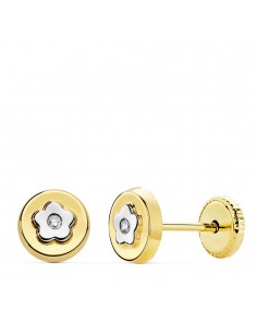 18K PENDIENTES REDONDO ORO BICOLOR 6 MM CIERRE TUERCA