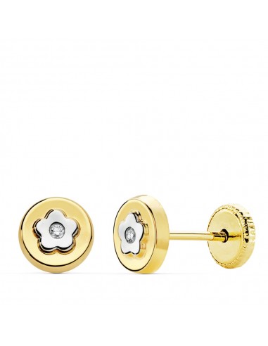 18K PENDIENTES REDONDO ORO BICOLOR 6 MM CIERRE TUERCA
