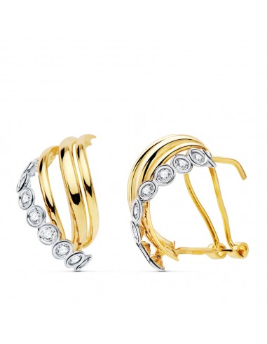 18K PENDIENTES ORO BICOLOR BANDAS 18X10 MM CIERRE OMEGA