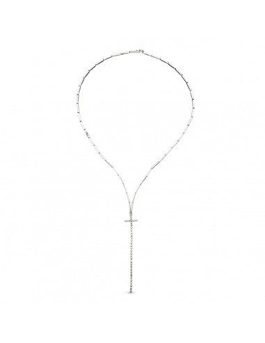 18K GARGANTILLA ORO BLANCO CRUZ CON CIRCONITAS