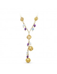 18K GARGANTILLA ORO AMARILLO FLORES Y PIEDRAS COLOR