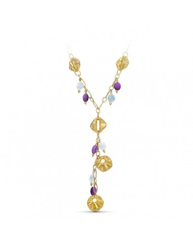 18K GARGANTILLA ORO AMARILLO FLORES Y PIEDRAS COLOR