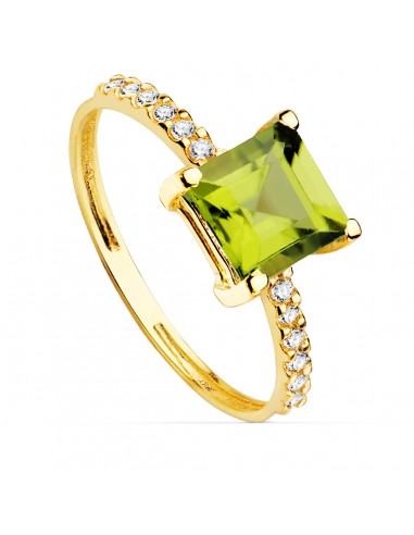 18K SORTIJA ORO AMARILLO CIRCONITAS Y PERIDOTO FINO 6X6 MM. ANCHO CUERPO: 1,5 MM