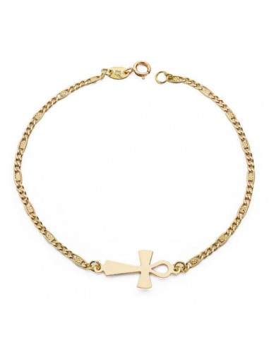 18K PULSERA ORO AMARILLO CRUZ DE LA VIDA 19CM