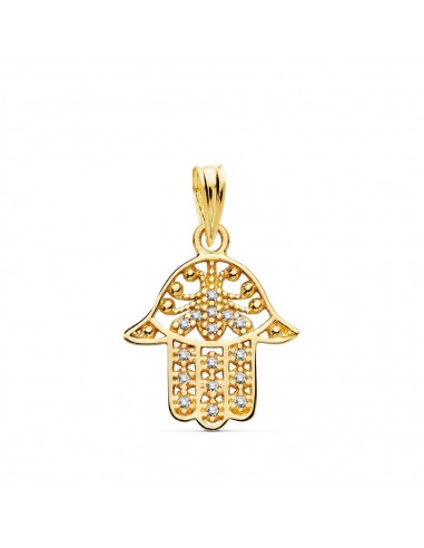 18K COLGANTE AMULETO ORO AMARILLO MANO DE FATIMA 15X14 MM