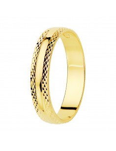 18K ALIANZA ORO AMARILLO BRILLO Y BORDES TALLADOS. ANCHO 4 MM