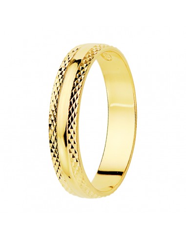 18K ALIANZA ORO AMARILLO BRILLO Y BORDES TALLADOS. ANCHO 4 MM
