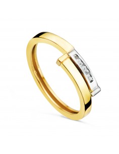18K SORTIJA ORO BICOLOR CON DOS BANDAS CRUZADAS Y CIRCONITA TALLA BAGUETTE. ANCHO: 5 MM