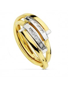 18K SORTIJA ORO BICOLOR BANDAS CON CIRCONITA BAGUETTE. ANCHO: 10 MM