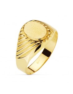 18K SELLO ORO AMARIILO HUECO TALLADO OVAL ZONA GRABADO 10 X 7.5 MM