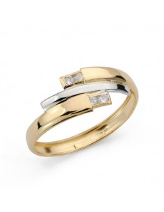 18K SORTIJA ORO BICOLOR CON TRES BANDAS Y CIRCONITAS. ANCHO: 7.5 MM