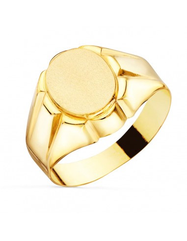18K SELLO ORO AMARILLO CABALLERO HUECO OVAL LATERAL BRILLO. ZONA GRABADO: 11X9 MM