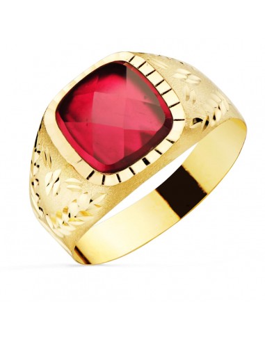 18K SELLO ORO AMARILLO CON PIEDRA RUBI SPINEL 9X9 MM LATERAL TALLADO