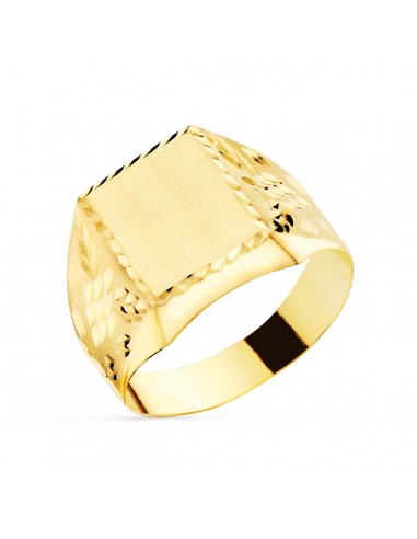 18K SELLO ORO AMARILLO HUECO TALLADO RECTANGULAR ZONA GRABADO 10X9 MM