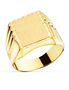18K SELLO ORO AMARILLO CABALLERO HUECO TALLADO ZONA GRABADO 12X10MM