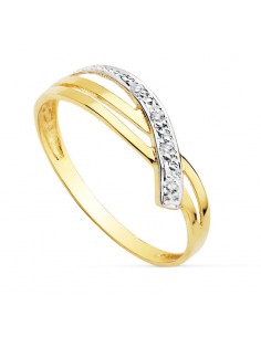 18K SORTIJA ORO BICOLOR CON CIRCONITA  ANCHO: 5 5 MM