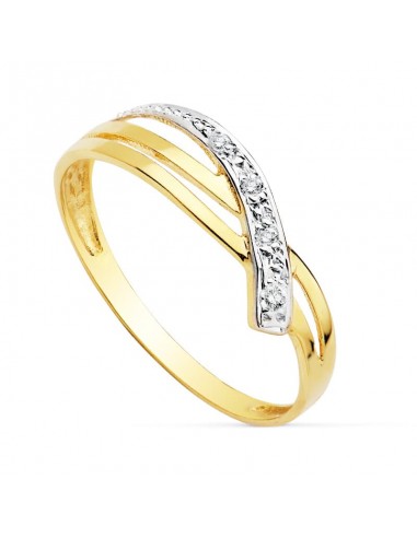 18K SORTIJA ORO BICOLOR CON CIRCONITA  ANCHO: 5 5 MM