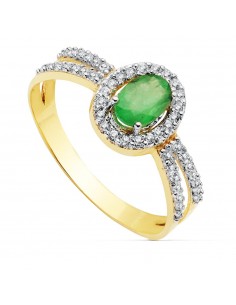 18K SORTIJA ORO BICOLOR CON CIRCONITA Y ESMERALDA OVAL 6X4 MM