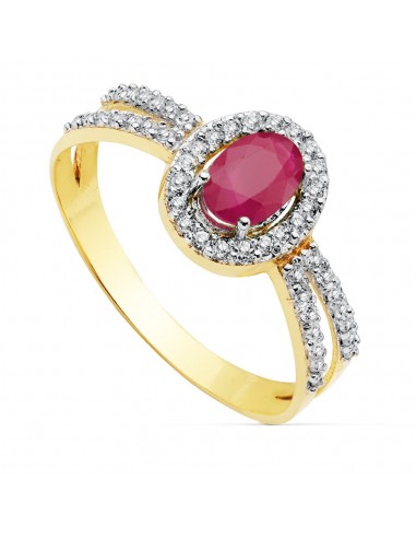 18K SORTIJA ORO BICOLOR CON CIRCONITA Y RUBI OVAL 6X4 MM