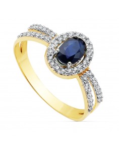 18K SORTIJA ORO BICOLOR CON CIRCONITA Y ZAFIRO OVAL 6X4 MM