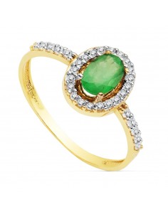 18K SORTIJA ORO BICOLOR CON CIRCONITA Y ESMERALDA DE 6X4 MM